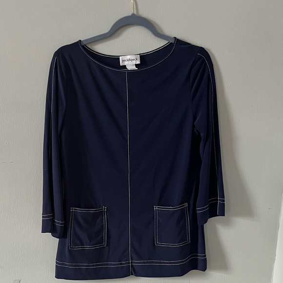 Peck & Peck Tops - Peck &Peck Navy Top with Contrast Stitching